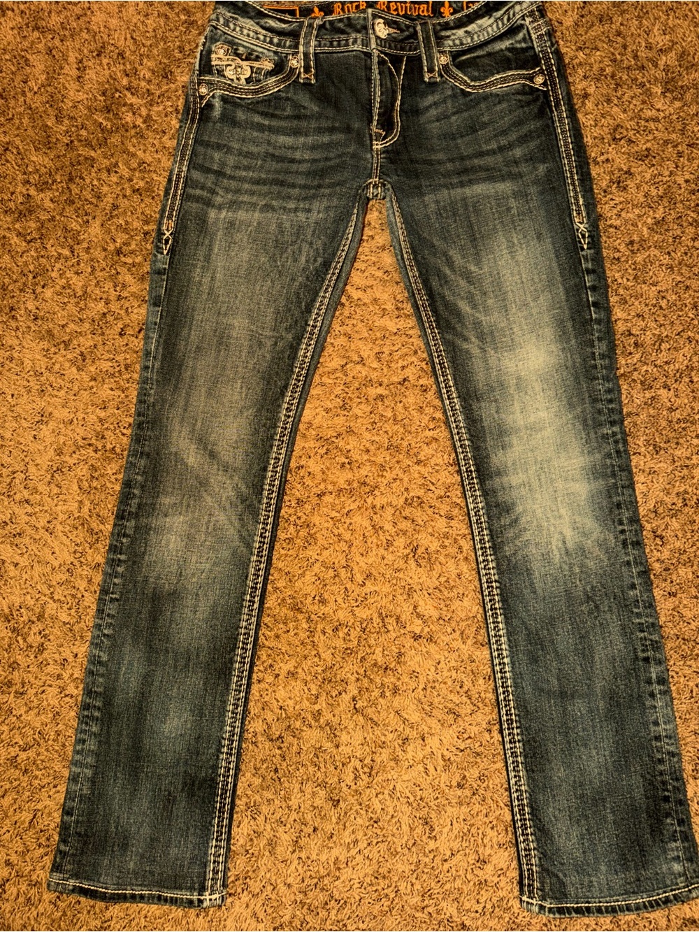 Rock Revival Women's Straight Leg Jeans in Dark Wash with Fading